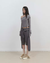 Load image into Gallery viewer, OJOS Curved Cut Layered Tee Charcoal