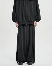 Load image into Gallery viewer, AJOBYAJO Multi Lace Trim One Tuck Track Pants Black