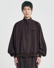 将图片加载到图库查看器,AJOBYAJO Multi Lace Trim Raglan Track Jacket Dark Brown