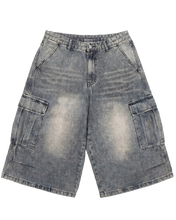 将图片加载到图库查看器,DWSE Pleat Cargo Bermuda Denim Pants Grey