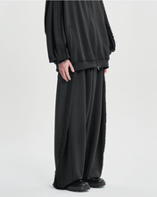 Load image into Gallery viewer, AJOBYAJO Multi Lace Trim One Tuck Track Pants Black