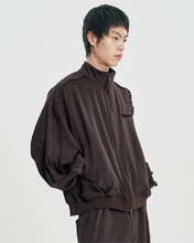 将图片加载到图库查看器,AJOBYAJO Multi Lace Trim Raglan Track Jacket Dark Brown