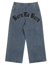 Load image into Gallery viewer, Adlielos A602 Born To Burn Graphic Reverse Wide Denim Pants Vintage Mid Blue