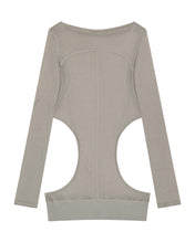 Load image into Gallery viewer, OJOS Curved Cut Layered Tee Warm Grey