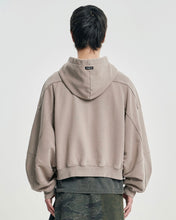 Load image into Gallery viewer, AJOBYAJO Cropped Washed Zip-Up Hoodie Dusty Beige