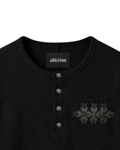 Load image into Gallery viewer, Adlielos Helltail Waffle Long Sleeve Henley Black