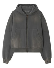将图片加载到图库查看器,BLR Bleached Curved Incision Sweat Zip-Up Hoodie Grey