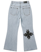 Load image into Gallery viewer, Adlielos A403 Helltail Cross Leather-Patch Flare Jeans Light Blue
