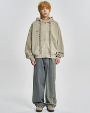 Load image into Gallery viewer, AJOBYAJO Laced Multi-Drawstring Zip-Up Hoodie Beige