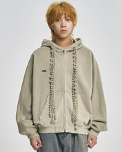 Load image into Gallery viewer, AJOBYAJO Laced Multi-Drawstring Zip-Up Hoodie Beige