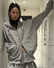 Load image into Gallery viewer, PLASMA SPHERE Floral Applique Hooded Jumper Grey
