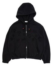 Load image into Gallery viewer, PLASMA SPHERE Floral Applique Hooded Jumper Black