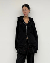 Load image into Gallery viewer, PLASMA SPHERE Floral Applique Hooded Jumper Black