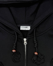 Load image into Gallery viewer, PLASMA SPHERE Floral Applique Hooded Jumper Black