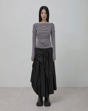 将图片加载到图库查看器,FLARE UP Asymmetrical Draped Layered Long Skirt Black