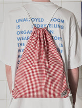Load image into Gallery viewer, UNALLOYED Logo Gingham Check Gym Sack Red