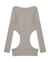 Load image into Gallery viewer, OJOS Curved Cut Layered Tee Warm Grey