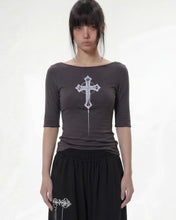 Load image into Gallery viewer, PLASMA SPHERE Cross Gothic T-shirt Dark Grey