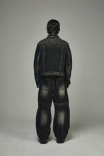 Load image into Gallery viewer, BLR Double Trident Washing Wide Denim Pants Black
