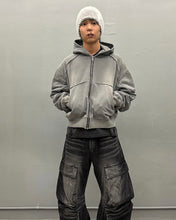 将图片加载到图库查看器,BLR Bleached Curved Incision Sweat Zip-Up Hoodie Grey