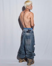 Load image into Gallery viewer, BLR Destroyed Oil Washed Wide Denim Pants Light Blue