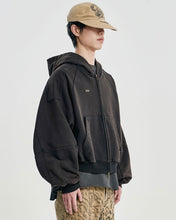 将图片加载到图库查看器,AJOBYAJO Cropped Washed Zip-Up Hoodie Black