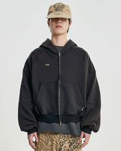 将图片加载到图库查看器,AJOBYAJO Cropped Washed Zip-Up Hoodie Black