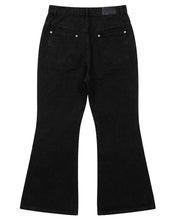 Load image into Gallery viewer, Adlielos A402 Fireball Leather Patch Flare Jeans Black