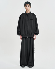 Load image into Gallery viewer, AJOBYAJO Multi Lace Trim One Tuck Track Pants Black
