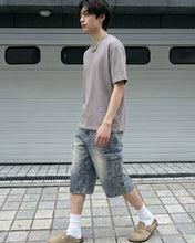 将图片加载到图库查看器，DWSE Pleat Cargo Bermuda Denim Pants Grey
