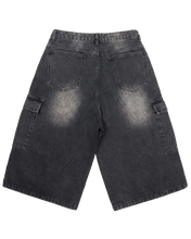 Load image into Gallery viewer, DWSE Pleat Cargo Bermuda Denim Pants Washed Black
