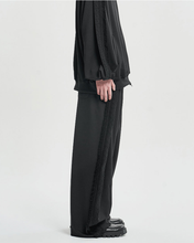 Load image into Gallery viewer, AJOBYAJO Multi Lace Trim One Tuck Track Pants Black
