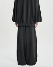 Load image into Gallery viewer, AJOBYAJO Multi Lace Trim One Tuck Track Pants Black
