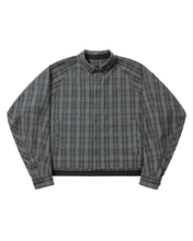 Load image into Gallery viewer, AJOBYAJO Cropped Sculpted Raglan Check Shirt Charcoal
