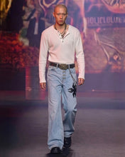 Load image into Gallery viewer, Adlielos A403 Helltail Cross Leather-Patch Flare Jeans Light Blue
