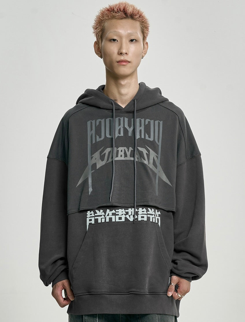 AJOBYAJO Arch Logo Washed Layered Hoodie Charcoal