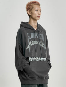 AJOBYAJO Arch Logo Washed Layered Hoodie Charcoal