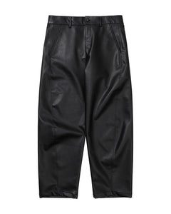 AJOBYAJO Vegan Leather Curved Pants Black