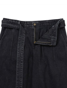 AJOBYAJO Oversized Washed Denim Pants Black