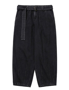 AJOBYAJO Oversized Washed Denim Pants Black
