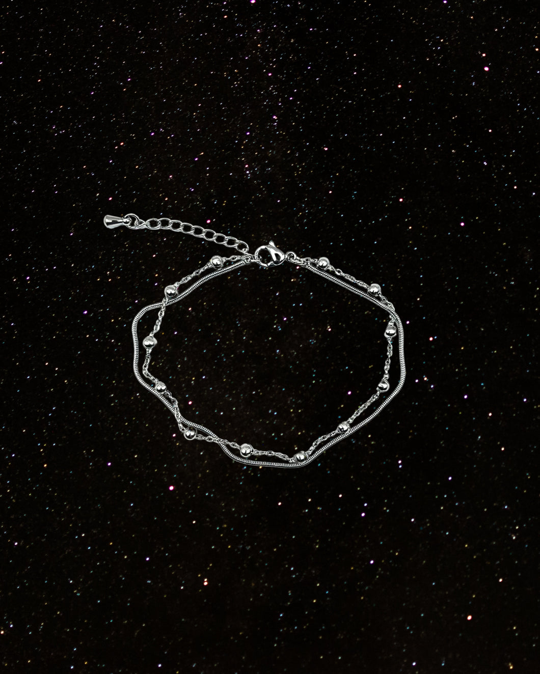 OOO Layered Bead Chain SS Bracelet Silver