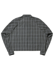 Load image into Gallery viewer, AJOBYAJO Cropped Sculpted Raglan Check Shirt Charcoal
