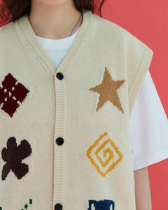 UNALLOYED Argyle Button Knit Vest Oatmeal