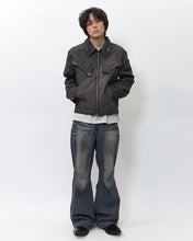 Load image into Gallery viewer, BLR Double Yoke Oil Washed Bootcut Denim Pants Blue
