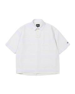 AJOBYAJO Stripe Mesh Layered Polo Shirt White