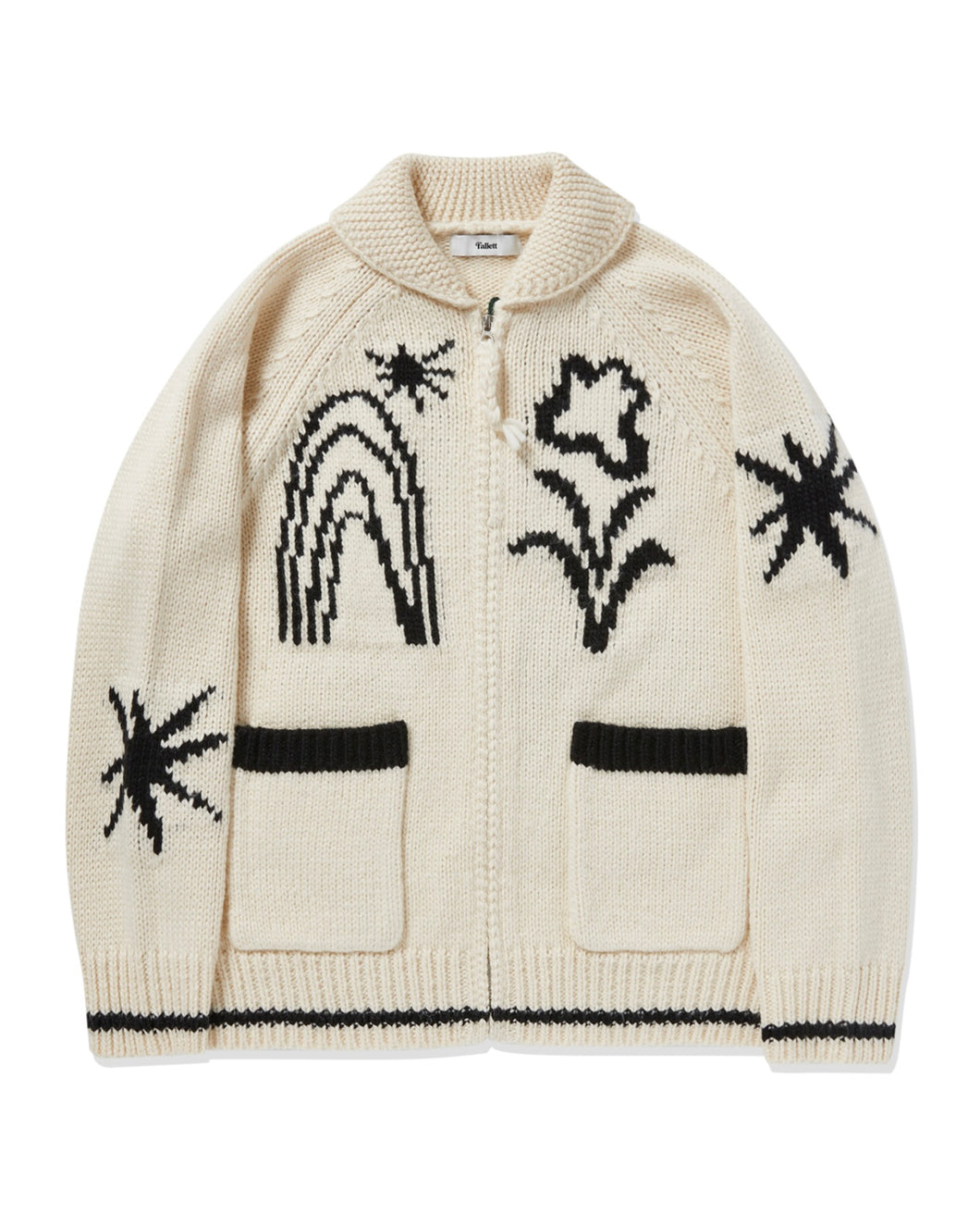 Fallett Drawing Garden Cowichan Knit Zip-Up Ivory