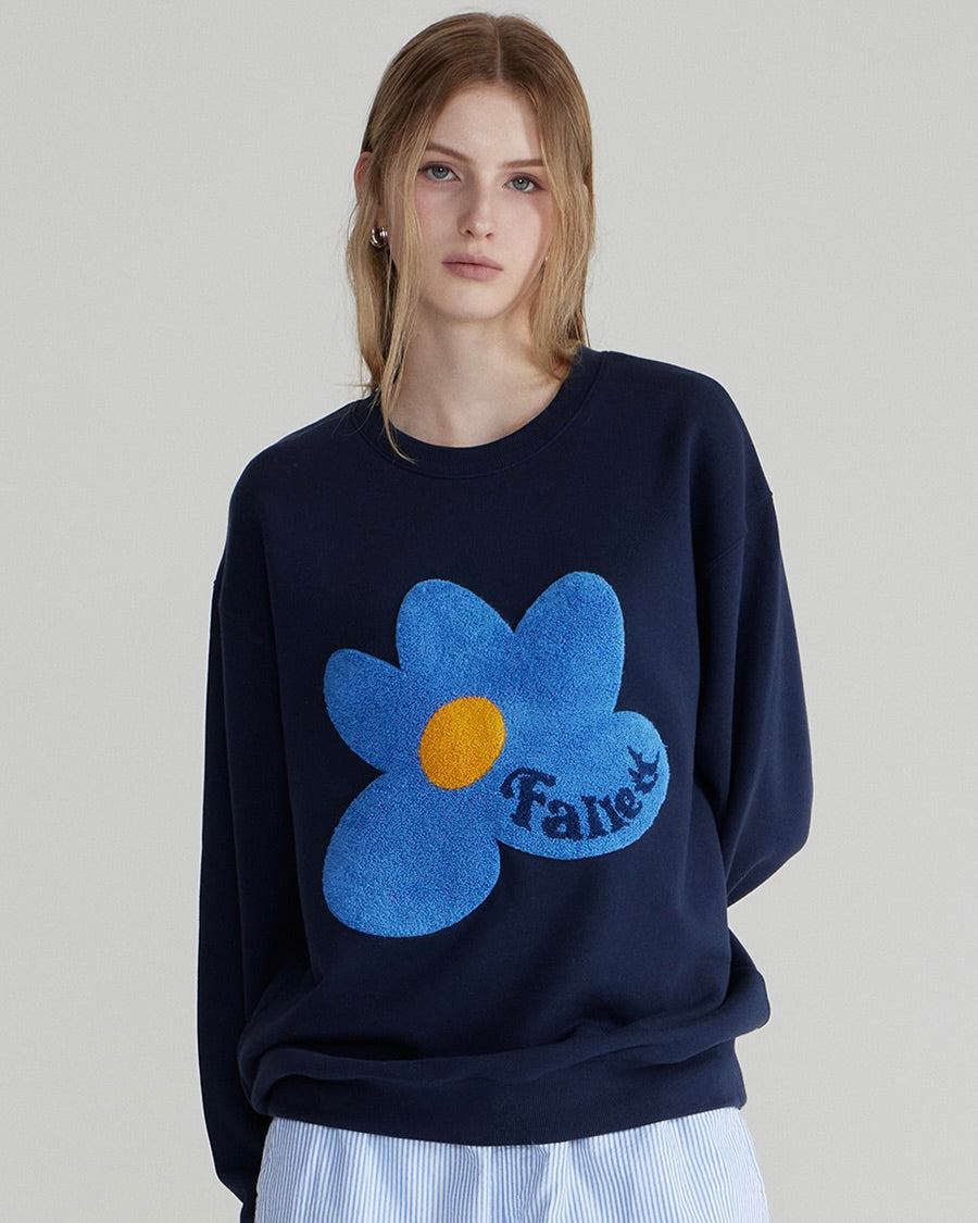 Fallett Boucle Flower Sweatshirt Navy