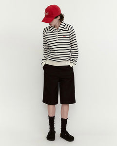Fallett Stripe Half Zip-Up Sweatshirt Ivory