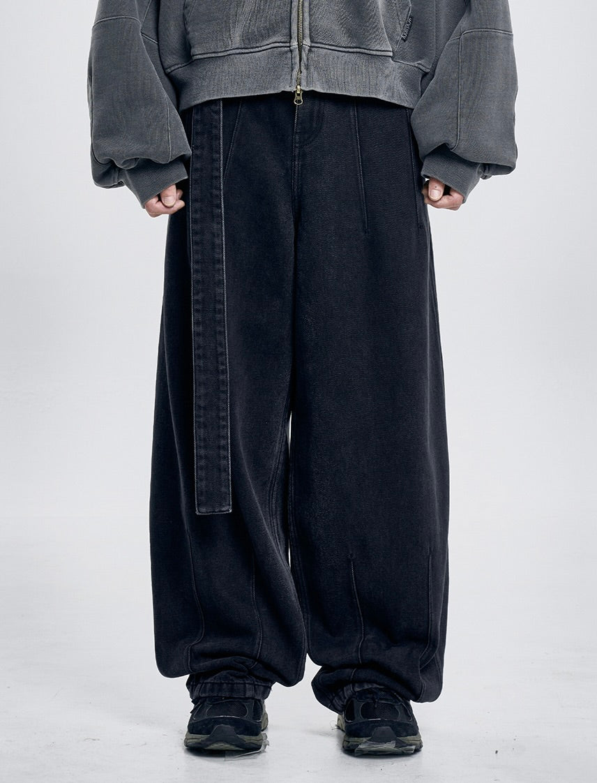 AJOBYAJO Oversized Washed Denim Pants Black