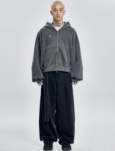 AJOBYAJO Oversized Washed Denim Pants Black